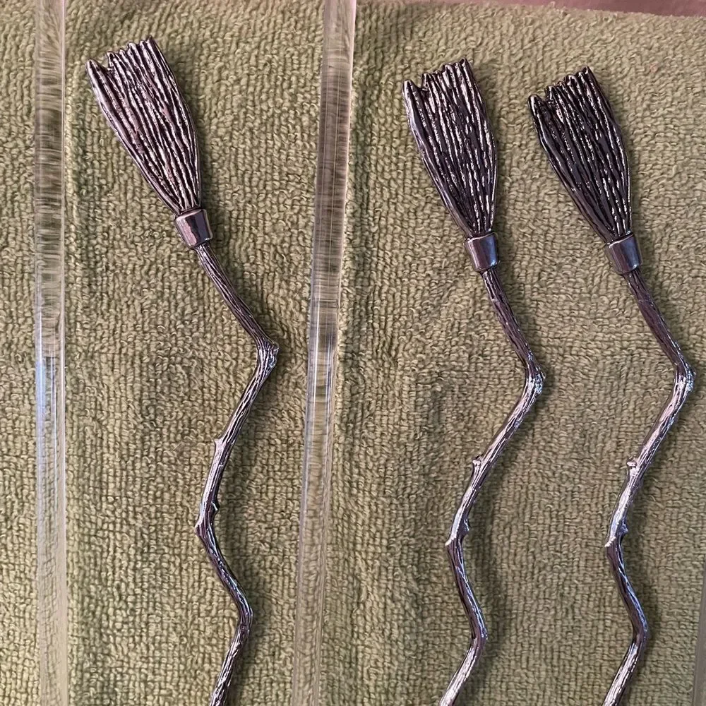Blown Glass Witch Hat Stir Sticks Metal Broom Stir Sticks lot of 8!